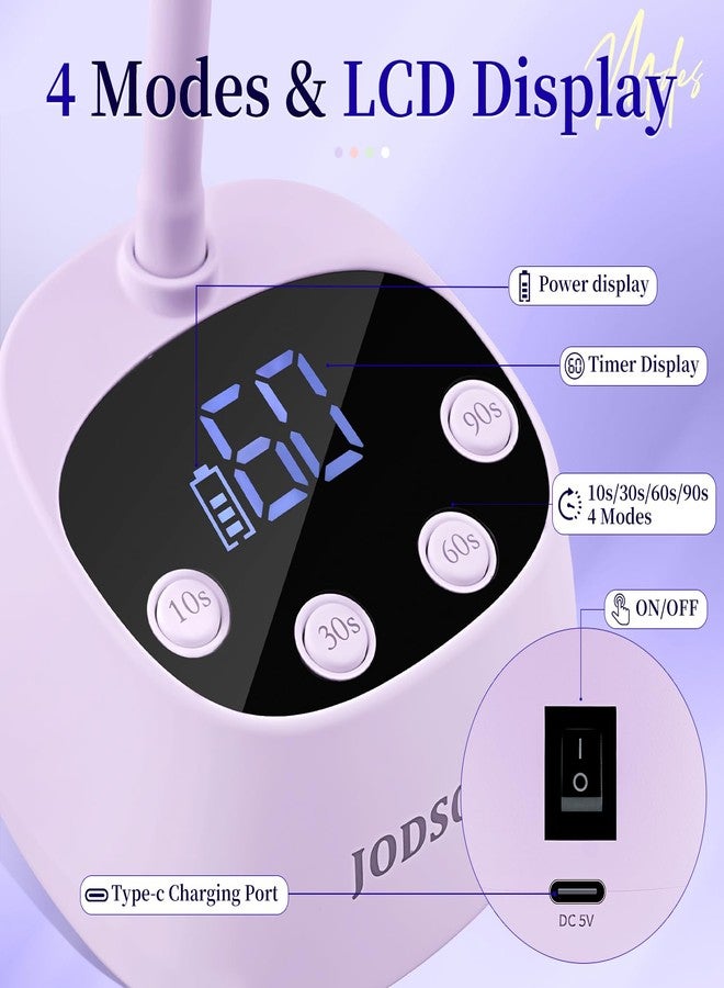 JODSONE Rechargeable Fast Curing U V Nail Lamp -Cordless Portable and Flexible Gooseneck for Gel Polish, Auto Sensor & 4 Timers Lavender Purple - Image 5